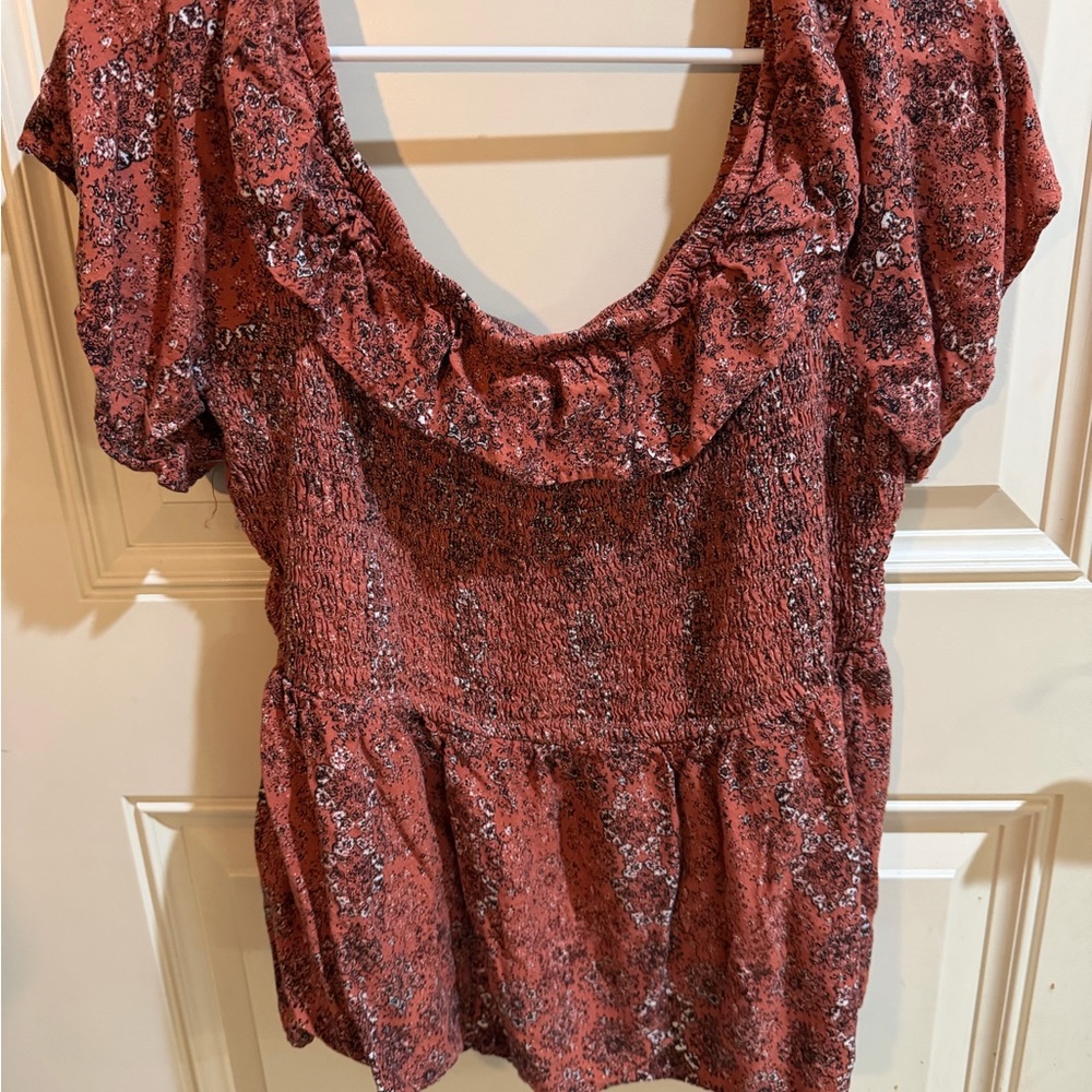 Maurices Orange Rusty Floral Ruffle Blouse Off Shoulder Size XL